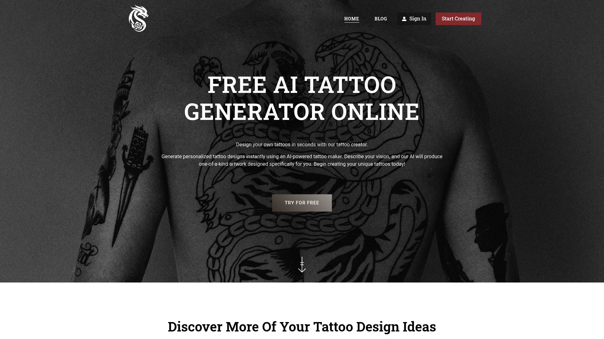 Screenshot of AI Tattoo Generators platform