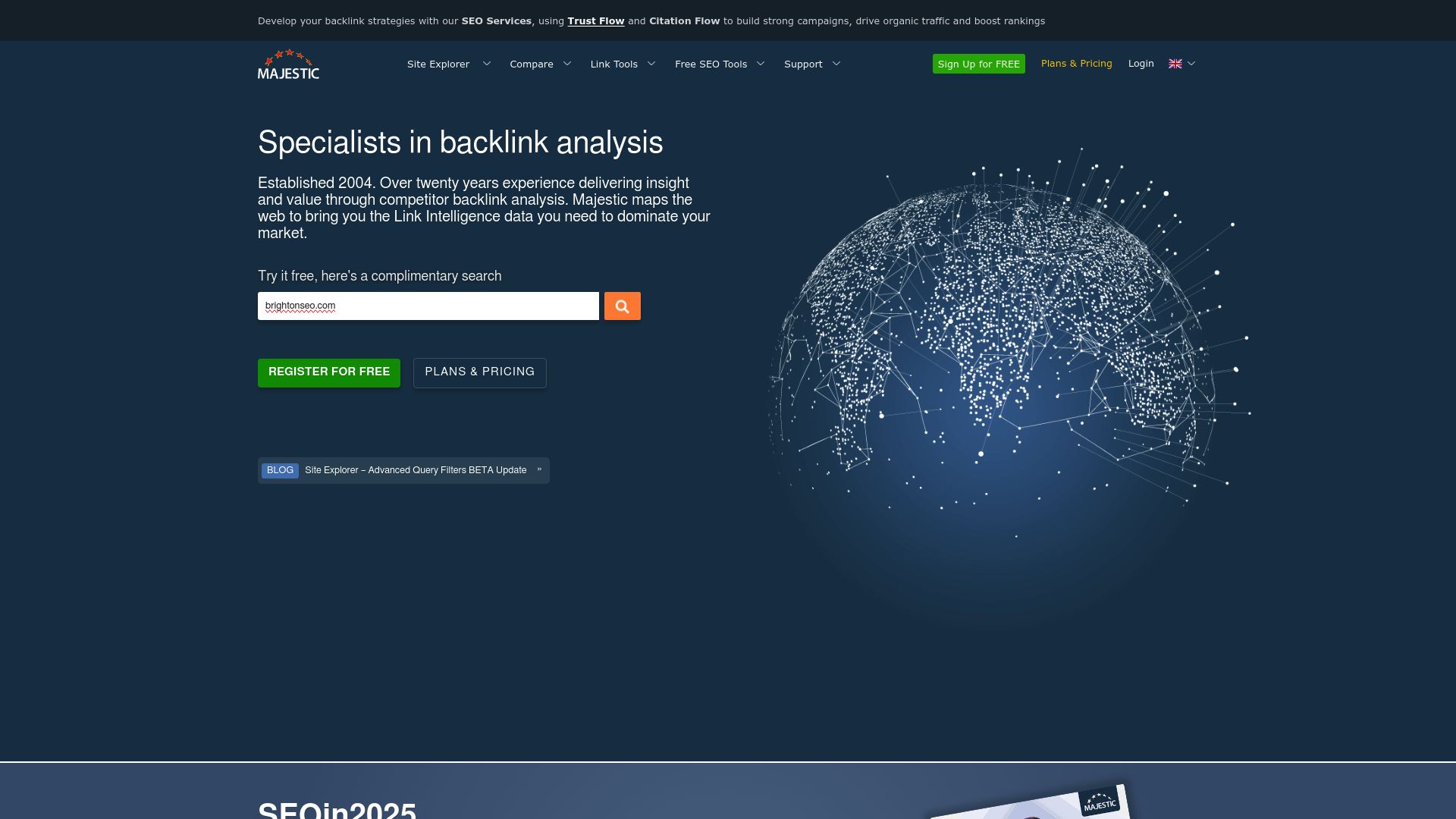 Majestic backlink analysis interface