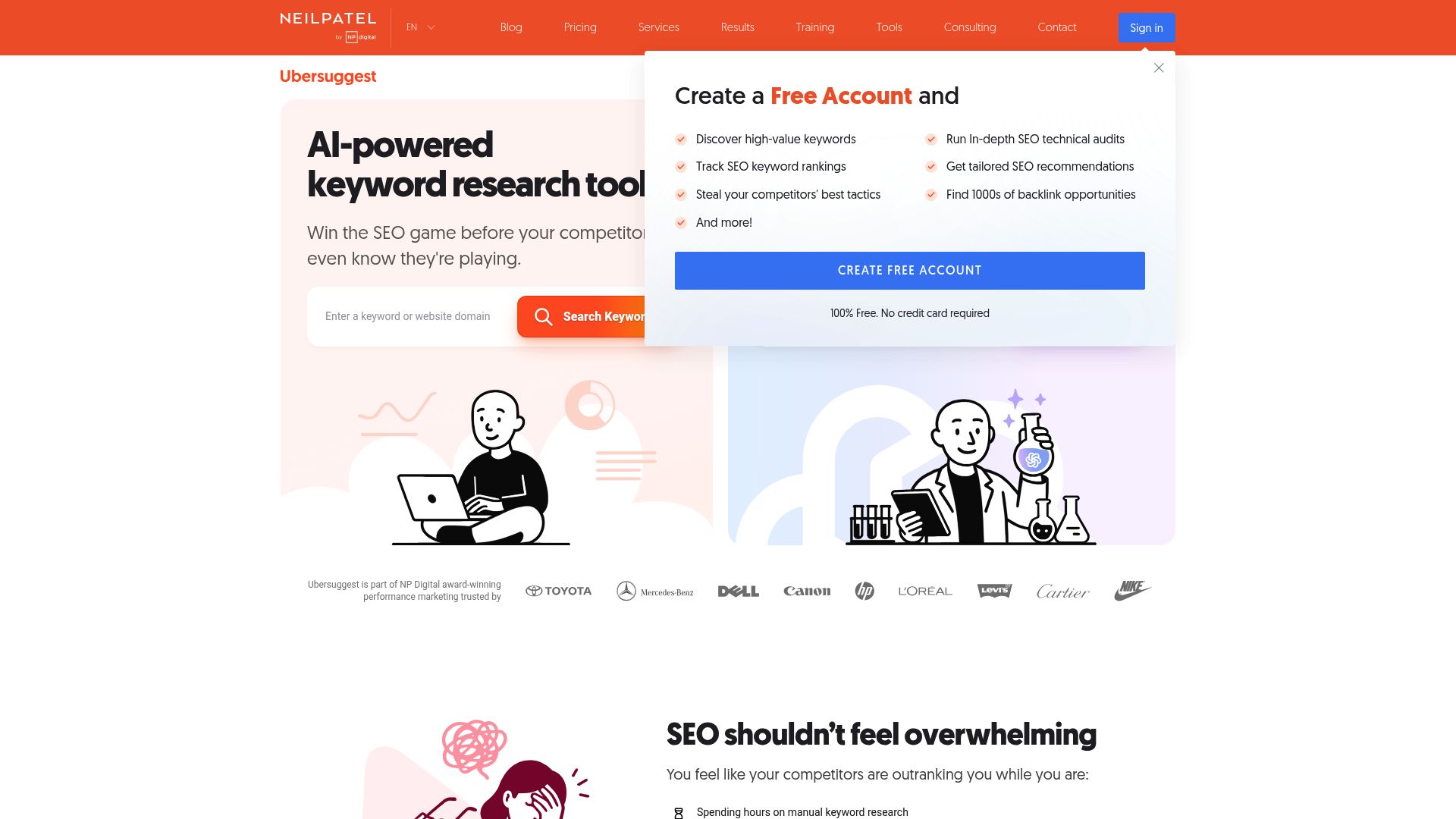 Ubersuggest SEO dashboard