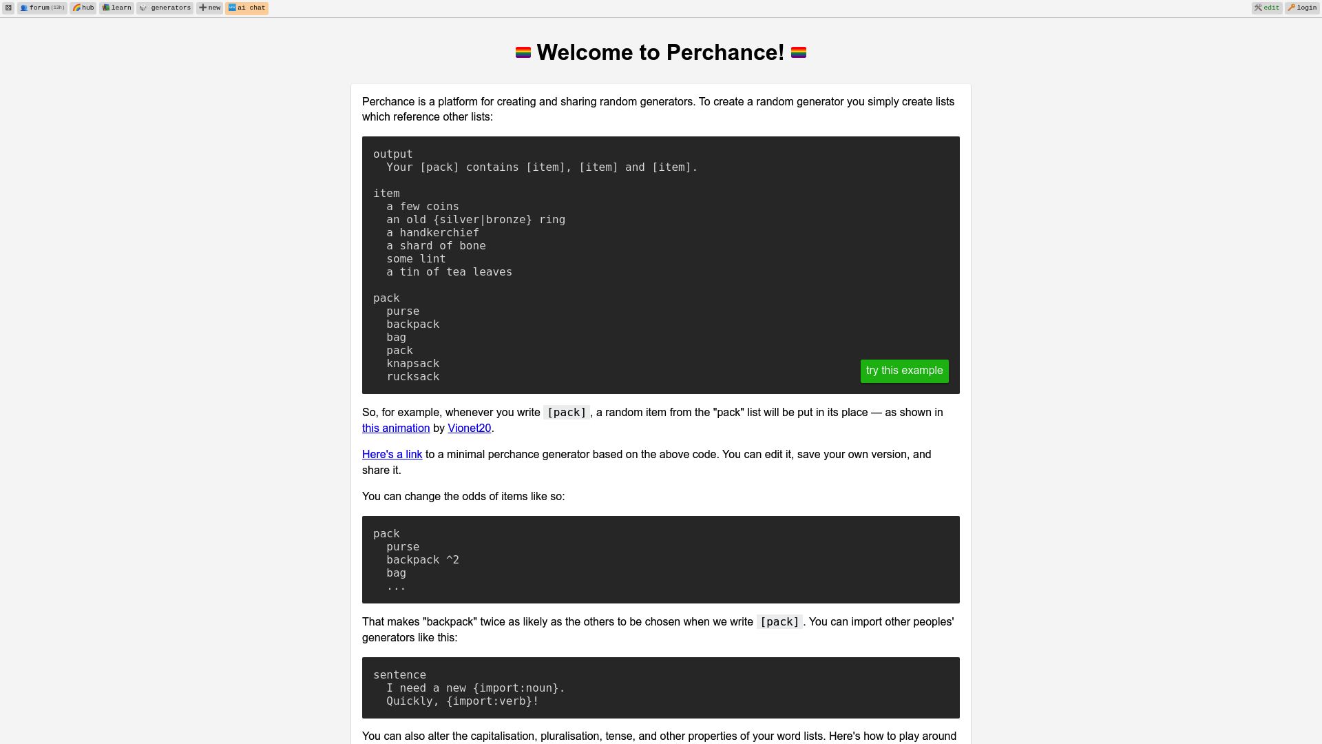 Screenshot of perchance.org