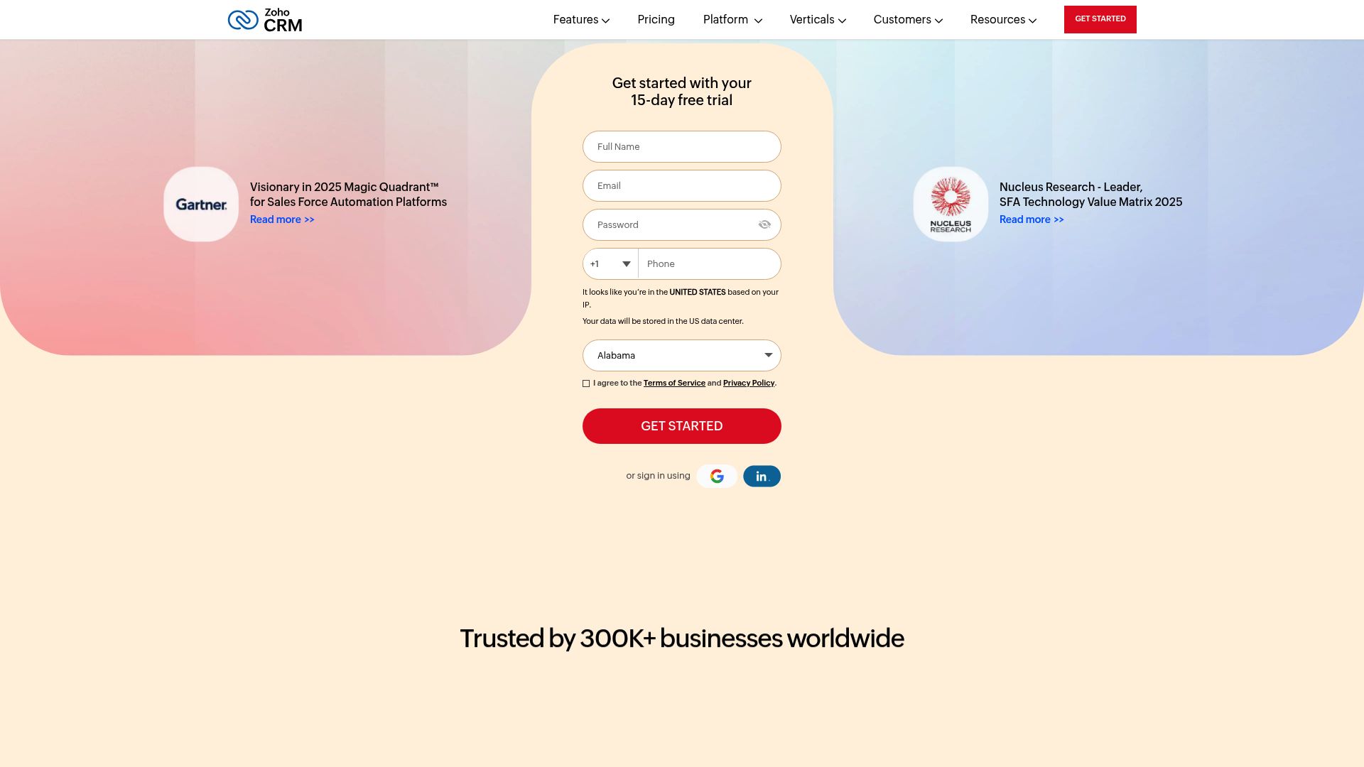 Zoho CRM interface and features